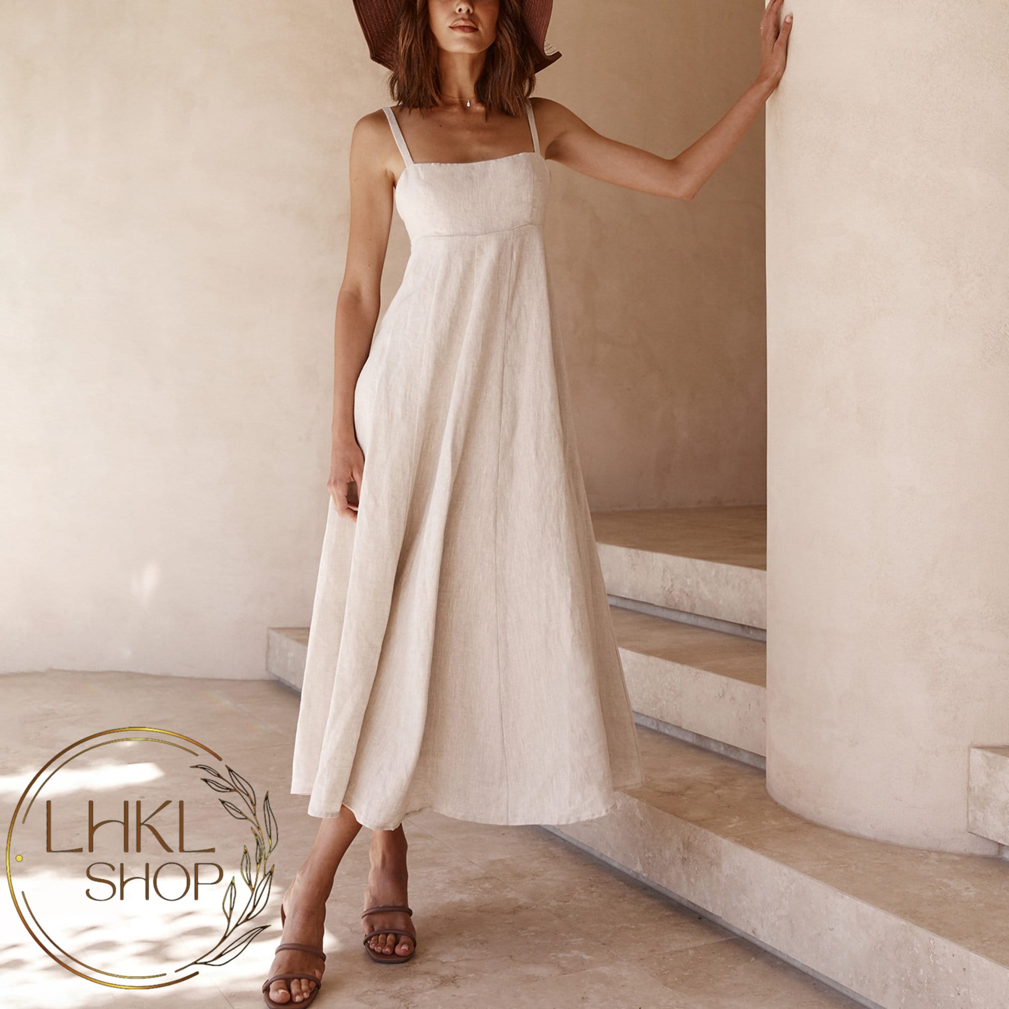 Womens Sleeveless Linen Dress, Summer Dress, Midi Dress, Linen Sundress, Beach Dress, Long Linen Dress, Minimalist Simple Dress, Strap Dress