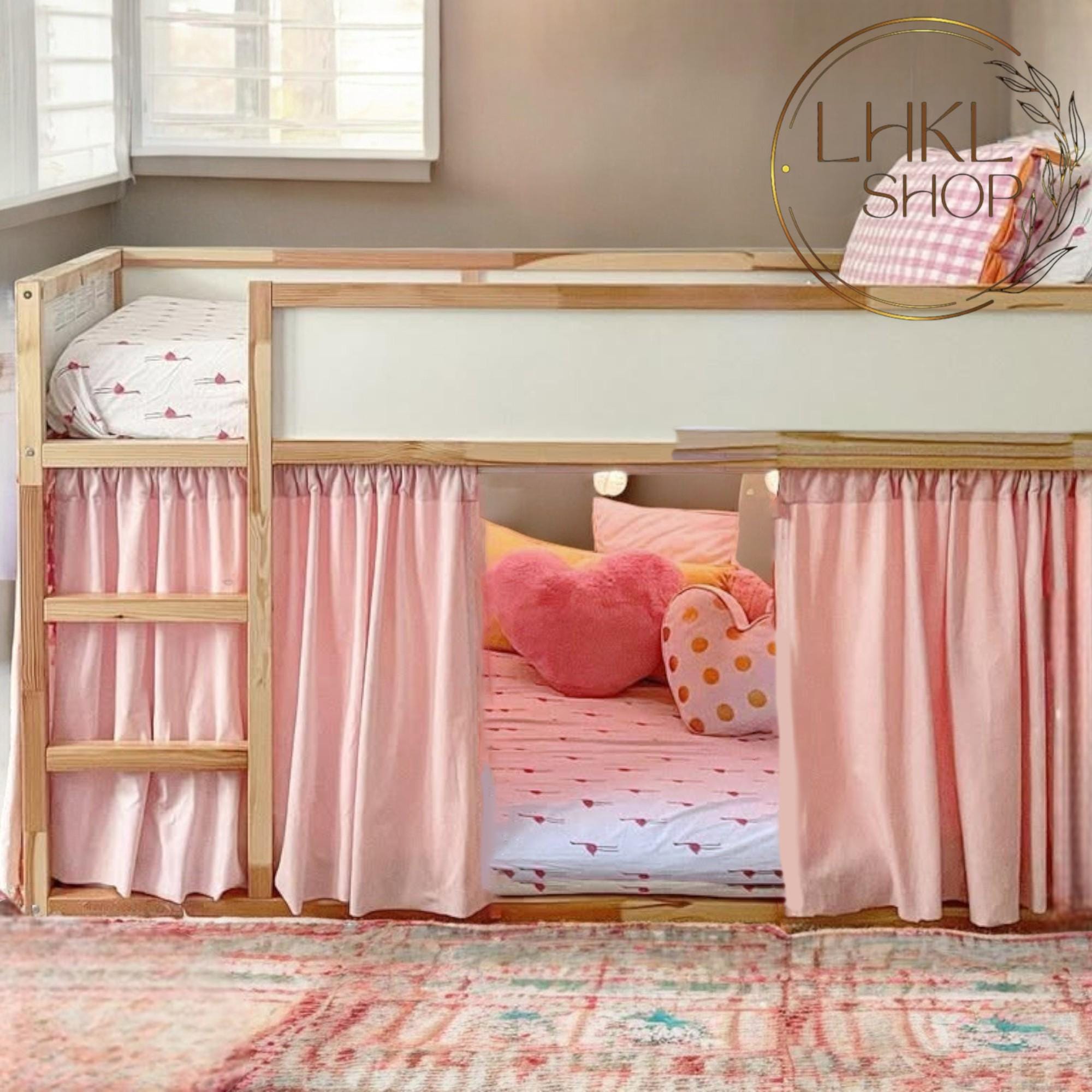 Rideau Pour Lit Mezzanine Enfant - Kit 6 Pièces Rose Polyester - Avec Poches De Rangement