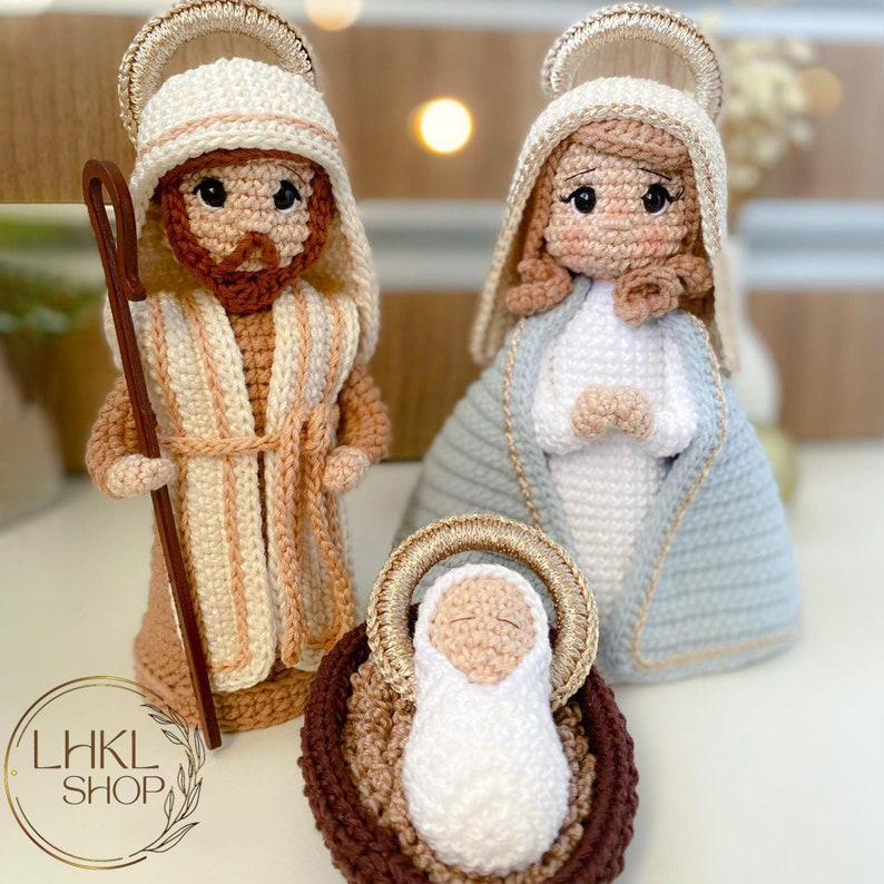 Muñeca de Ganchillo de Natividad, Conjunto de Ganchillo de la Sagrada Familia, Belén Amigurumi, Ganchillo de María y José, Ganchillo de Navidad, Muñeca de Ganchillo del Niño Jesús imagen 2