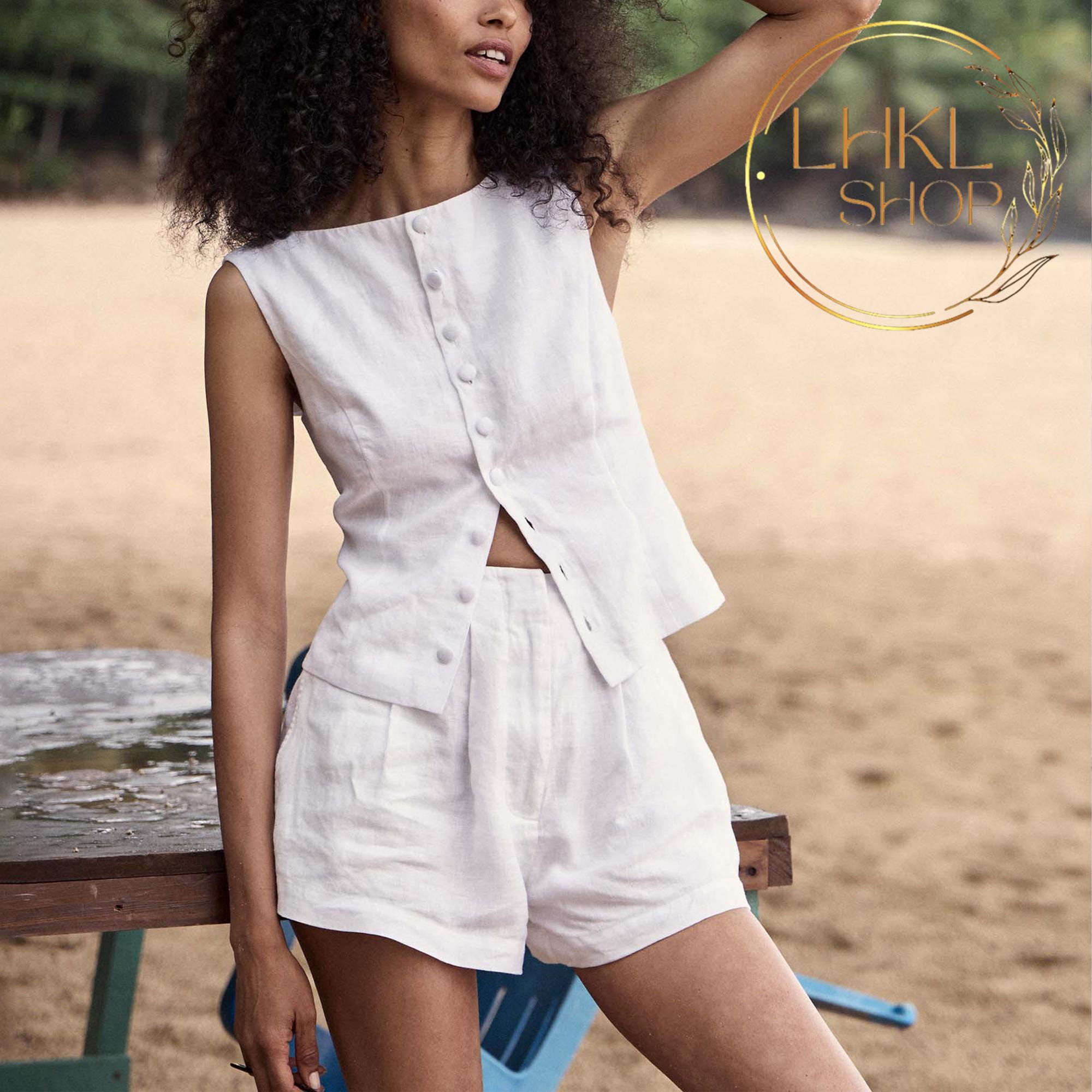 SLA Hgh Wasted Lnen Shorts / Elastc Wast Summer / Handmade SLA Hgh Wasted Lnen Shorts / Elastc Wast Summer / Handmade
