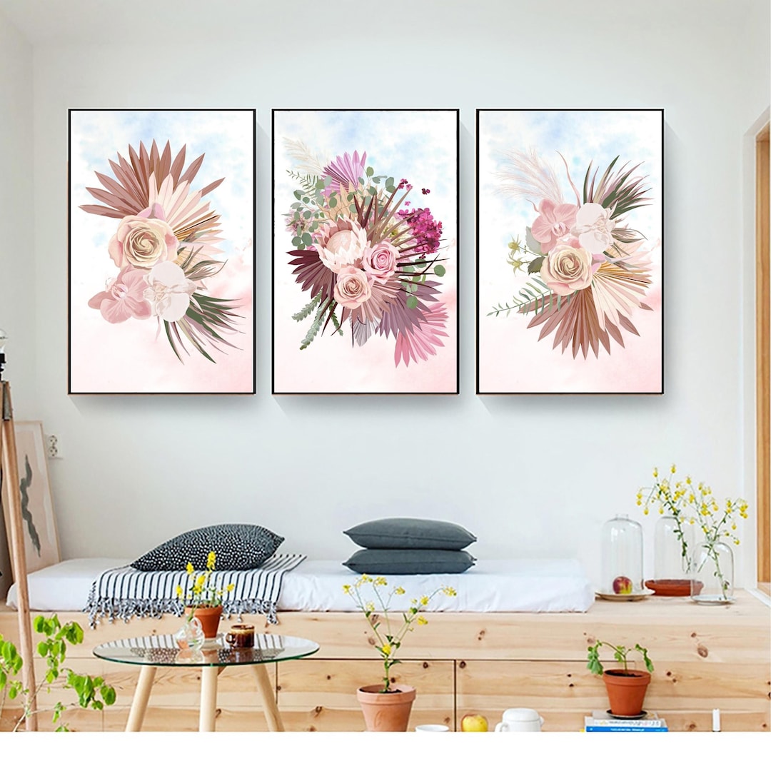 Watercolor Flowers Wall Art Flower Bedroom Wall Decor Set of 3 Flower ...