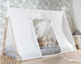 Linen Teepee Tent, Kid Play Tent, Linen House Bed Canopy, Playhouse For Kids, Tent Cover, Tent Bed Curtains, Toddler Bed Canopy, Kids Tent