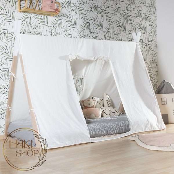 Linen Teepee Tent, Kid Play Tent, Linen House Bed Canopy, Playhouse For Kids, Tent Cover, Tent Bed Curtains, Toddler Bed Canopy, Kids Tent