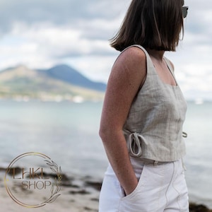 The Air I Breathe Linen Shoulder Tie Tank Top (Natural) main image 1