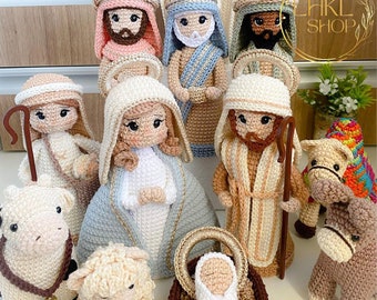 Muñeca de Ganchillo de Natividad, Conjunto de Ganchillo de la Sagrada Familia, Belén Amigurumi, Ganchillo de María y José, Ganchillo de Navidad, Muñeca de Ganchillo del Niño Jesús