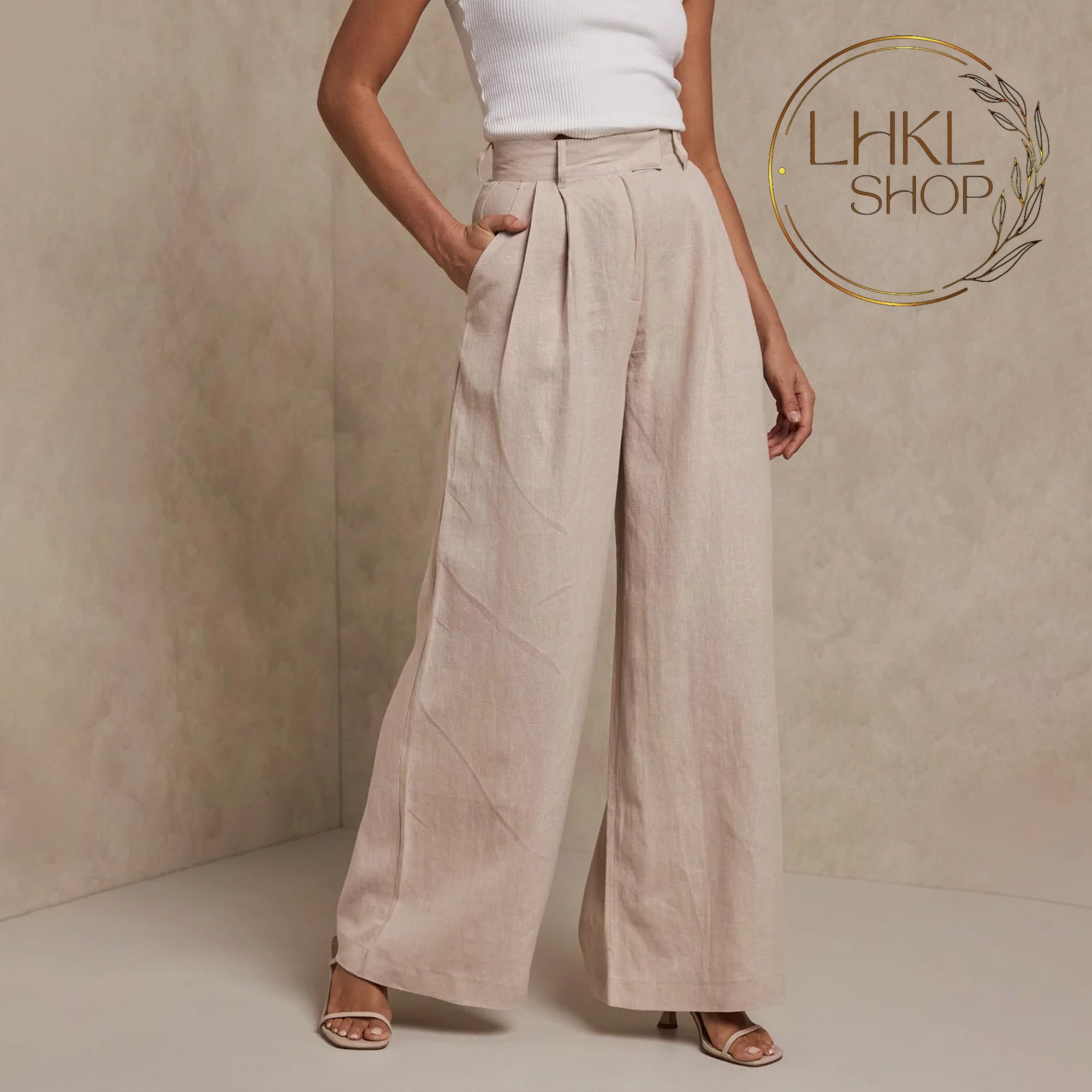 Womens Linen Pants, Wide Leg Pants, Casual Trousers, Summer Pants