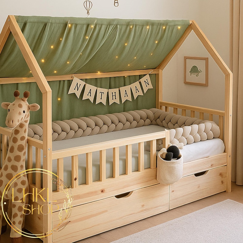 Linen Bed Canopy, Bed Canopy Tent, Canopy Bed, Bed Curtains, Montessori Bed Canopy, House Bed Curtains, Play House Tent, Floor Bed Canopy image 4