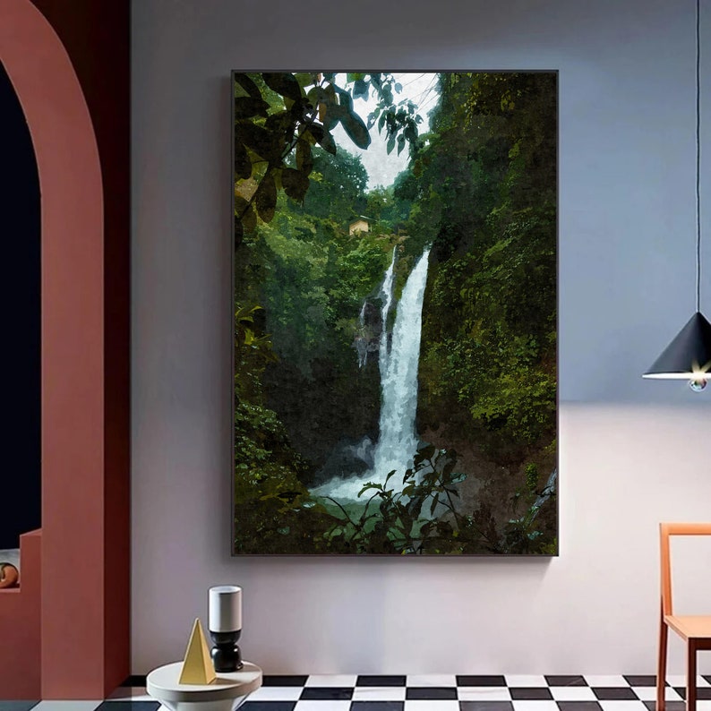 Oil Painting Waterfall, Waterfall Painting Art Canvas, Waterfall Wall