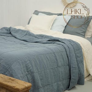 Linnen quiltdeken, twin queen king size quilt, linnen deken, gewatteerde sprei, bedsprei, linnen dekbedovertrek, linnen quilt