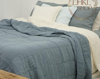 Linen Quilt Blanket, Full Twin Queen King Size Quilt, Linen Blanket, Quilted Bedspread, Bed Throw,  Queen Linen Coverlet, Linen Throw Quilt