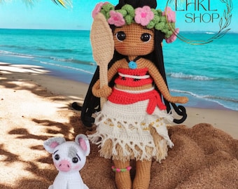 Boneca Princesa Moana Amigurumi, Boneca Moana Crochê, Boneca Princesa, Boneca Bebê, Presente Para Menina, Crochê Porquinho, Presente De Aniversário, Boneca Menina Havaiana