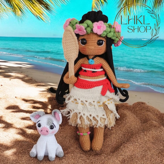Princess Moana Amigurumi Doll, Moana Crochet Doll, Princess Doll, Baby Doll, Gift For Girl, Pig Crochet, Birthday Gift, Hawaiian Girl Doll