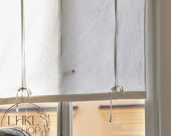 Linen Tie Up Curtains, Roll Up Blind Curtains, Farmhouse Valance, Bathroom Bedroom Kitchen Cafe Curtains, Curtain Panel, Rod Pocket Curtains