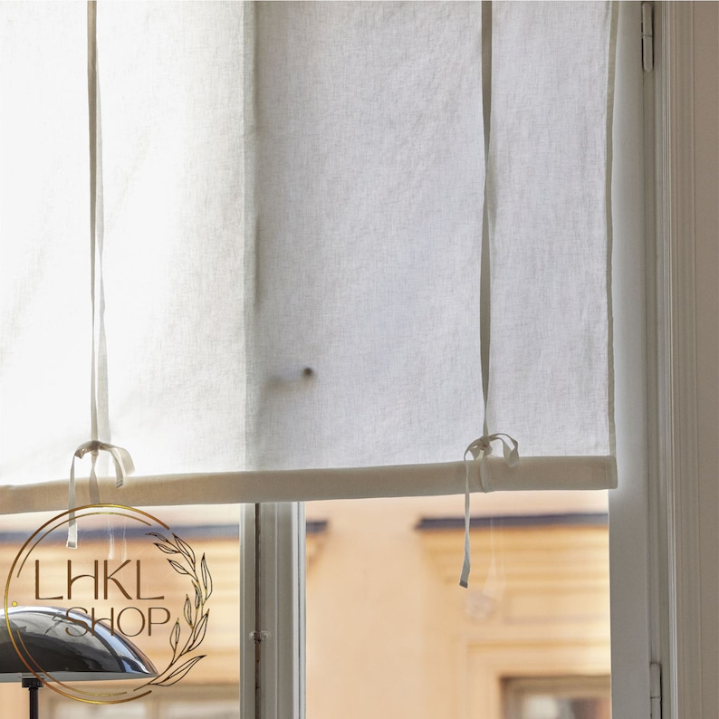 Linen Roll up Curtains, Tie up Curtain, Window Blind With Ties, Roller ...