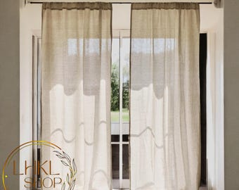 Cortinas de lino natural, cortinas opacas, 1 panel de cortina para ventana, paneles de cortina personalizados, cortina larga con trabillas, tratamiento de ventana a medida