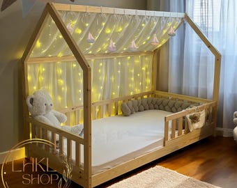 Dosel de lino para cama infantil, rincón de lectura para sala de juegos, dosel para cuna, cortina para cama infantil, cortina para cama con dosel, tienda de campaña con dosel, tienda de juegos Montessori