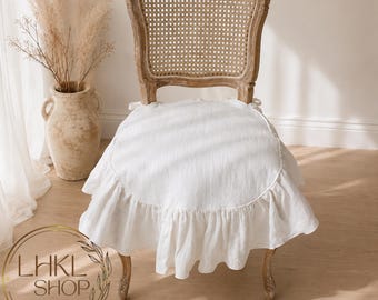 Funda de lino con volantes para silla, funda de asiento, protección para silla, funda deslizante para silla, fundas para sillas de comedor, decoración de estilo rústico, decoración campestre, decoración del hogar