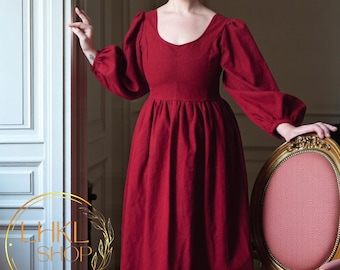Linen Cottagecore Dress Long Sleeve Vintage Maxi Dress Spring Summer  Prairie Dress Rustic Wedding Dress Romantic Flowy Dress Custom Dress - Etsy