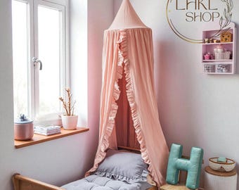 Linen Crib Canopy, Bed Canopy, Circus Canopy, Hanging Canopy, Princess Baldachin, Kid Play Tent, Nursery Girl Room Decor, Baby Bed Curtains