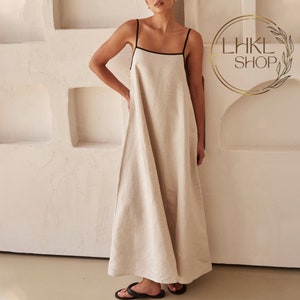 Long Linen Dress, Summer Dress, Linen Maxi Dress, Sleeveless Dress, Loose Linen Dress, Simple Linen Dress, Spaghetti Strap Dress,Beach Dress