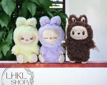 Juguetes de ganchillo Labubu, ropa de ganchillo Labubu, regalos hechos a mano para bebé, amigurumi Labubu, disfraz de monstruo Labubu, regalo para niña, regalos de cumpleaños para niños
