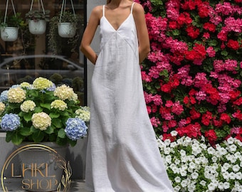 loose flowy wedding guest dress Flowy Wedding Guest Dress, Cotton Maxi Summer Dress, Plus Size Clothing,  Beach Cover up Dress, Full Length Slip Dress, Formal Petite Dress