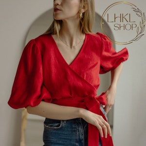 Linen Top, Linen Wrap Top, Linen Wrap Blouse, Linen Kimono Top, Linen Blouse, Linen Wrap Crop Top, Wrapped Top, Wrapped Blouse, Linen Wear