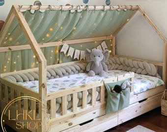 Montessori Bed Canopy, Kids Canopy Bed, Montessori Bed Curtains, Kids Room Decor, Tulle Canopy, Canopy Bed Drape, Linen Curtains, Bed Drapes