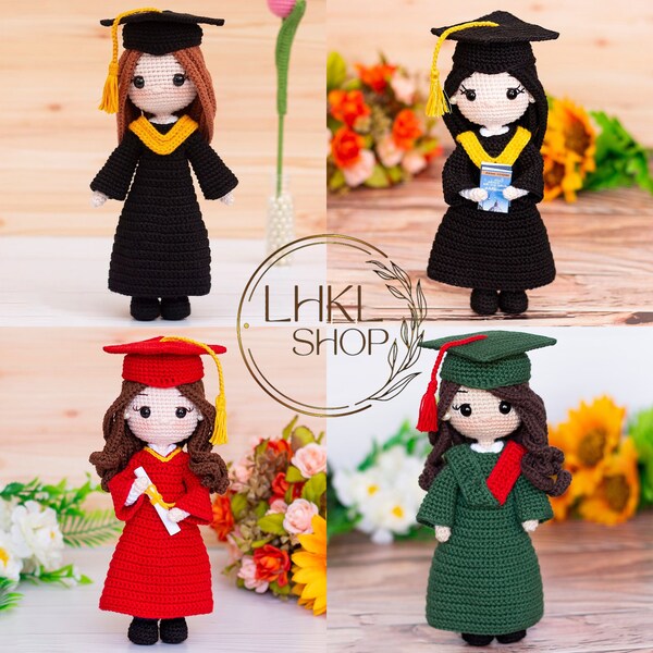 Muñeca de ganchillo de niño de graduación de ganchillo, regalo de graduación personalizado, felpa de retrato personal, muñeca Amigurumi graduada, muñeca hecha a mano, regalo para él