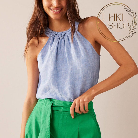 Camiseta Sin Mangas De Verano Para Mujer - Cuello Halter, Ajuste Holgado, Tejido Suave