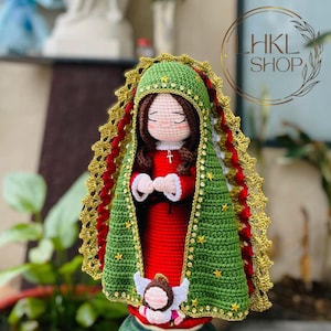Muñeca de crochet Virgen María de 33 cm, Nuestra Señora de Guadalupe, Muñeca Santa María Amigurumi, Regalo de Navidad, La Santísima María a crochet, Muñeca Madre María