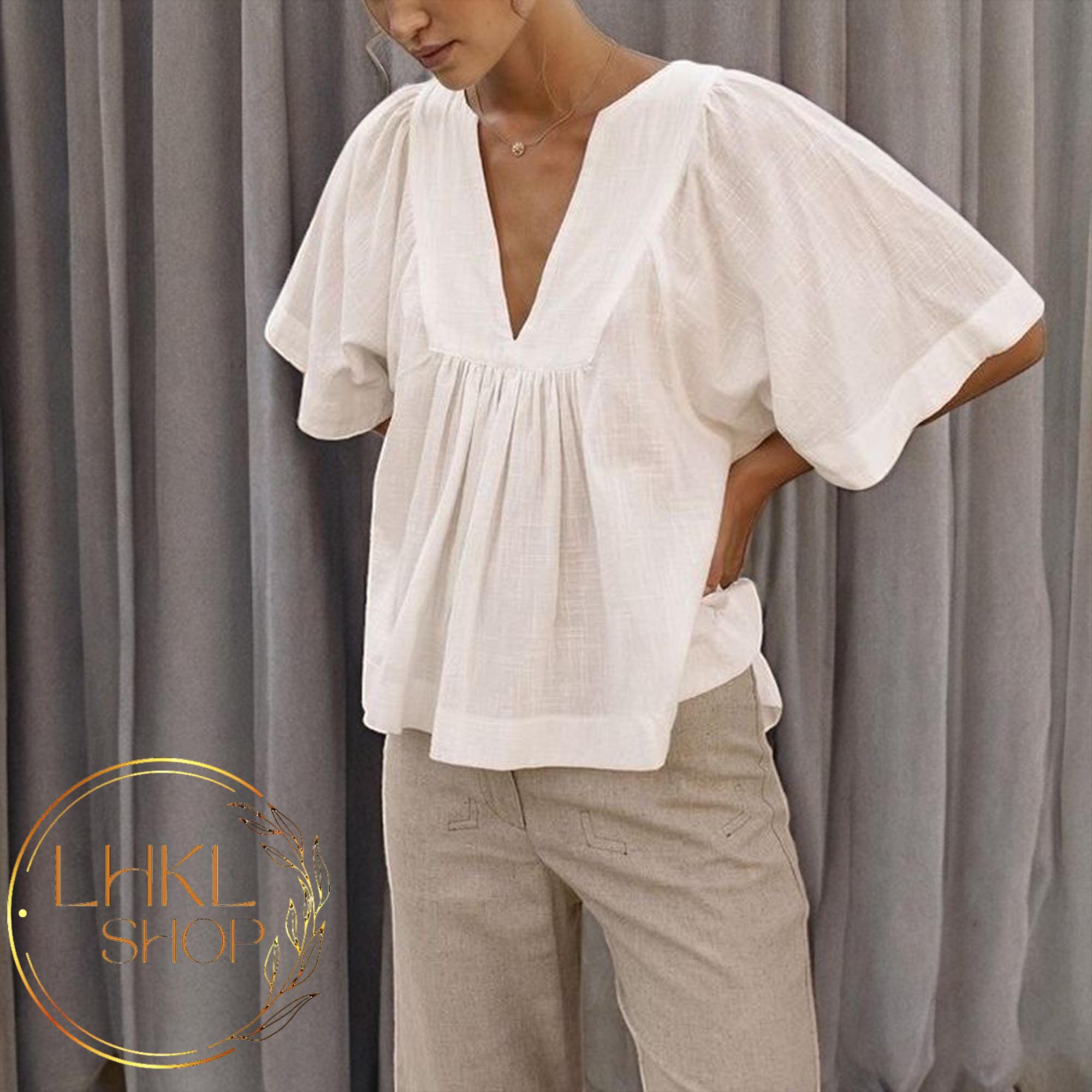 Women Loose Linen Top, Summer Women Shirt, V Neck Top, Summer Linen ...