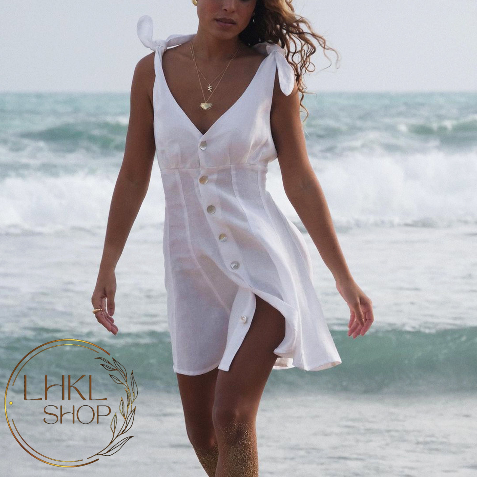 Loose V Neck Sleeveless Tie Dress beachsissi Fashion V Neck Floral Print  Tie Waist Dress Beachsissi