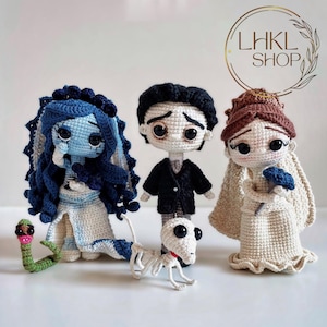 Corpse Bride Crochet, Horror Movie Doll, Victor And Emily Amigurumi Doll, Halloween Crochet Doll, Maggot Crochet Doll, Cartoon Crochet Doll