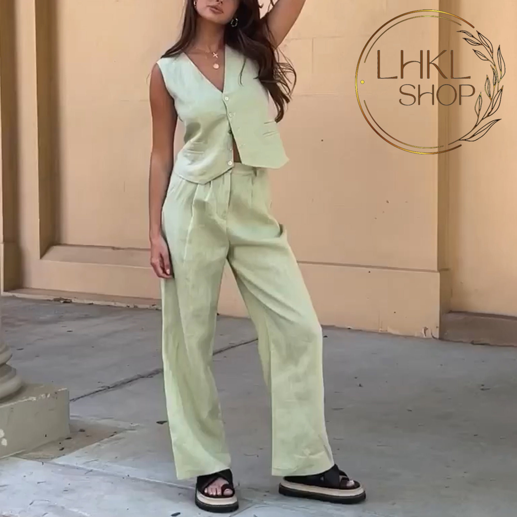 Pantalon En Coton Et Lin Pour Femme - Jambe Large - Taille élastique - Léger - Décontracté - Avec Poches, Blanc, XXL