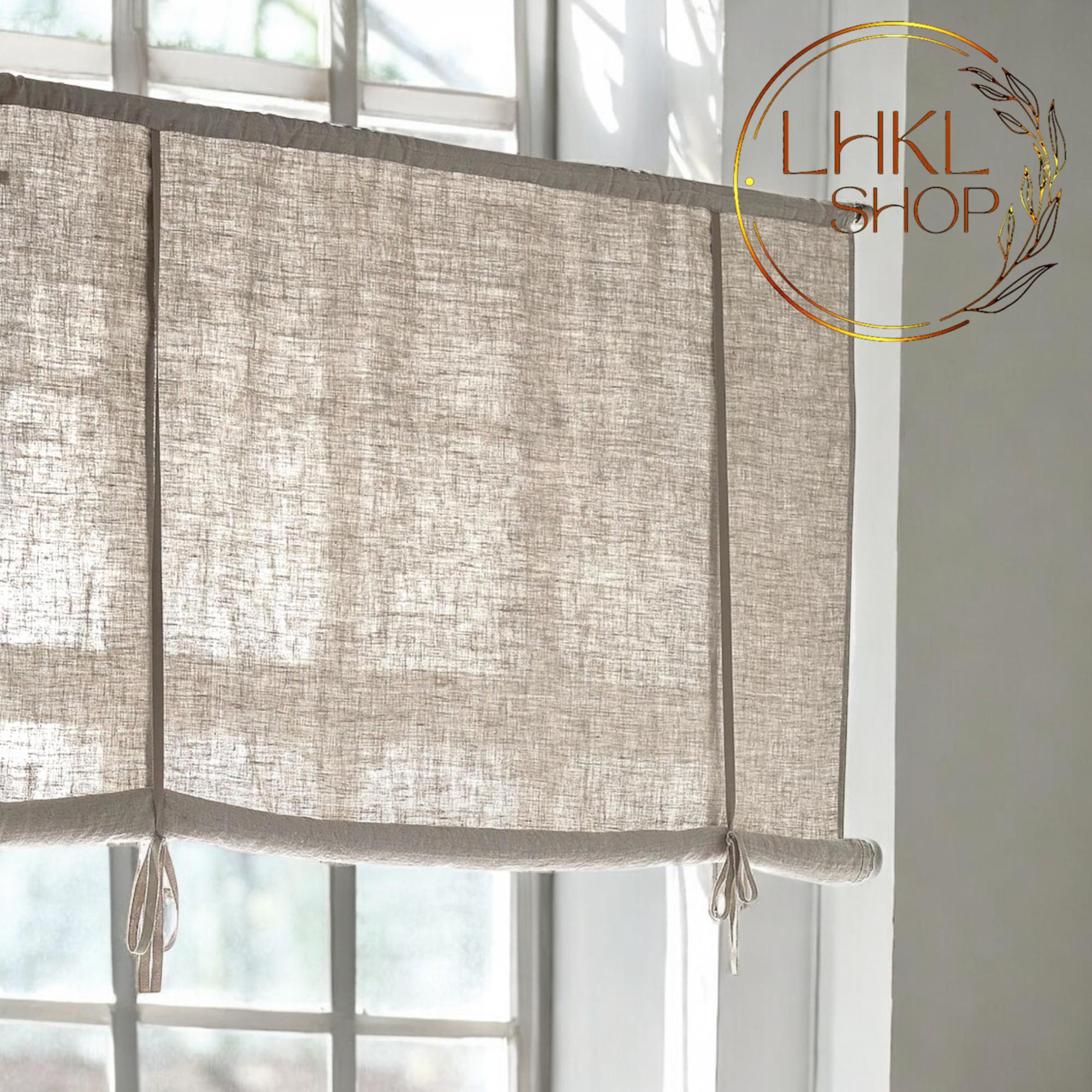 Linen Roll Up Curtains, Tie Up Curtain, Window Blind With Ties, Roller Shades, Rod Pocket Curtain, Kitchen Livingroom Bedroom Cafe Curtains