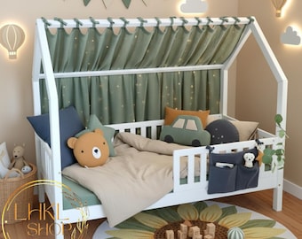 Montessori Bed Canopy, Kids Bed Tent, Linen Curtain, Custom Bed Canopy, Baldachin Bed Curtains, Linen Toddler Bed Canopy, Kid's Room Decor
