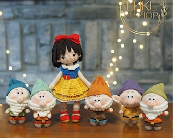 Princess Crochet Doll, Amigurumi Princess Doll, Princess Gift Toy, Seven Little Dwarfs Crochet, Snow White Amigurumi Doll, Birthday Gifts