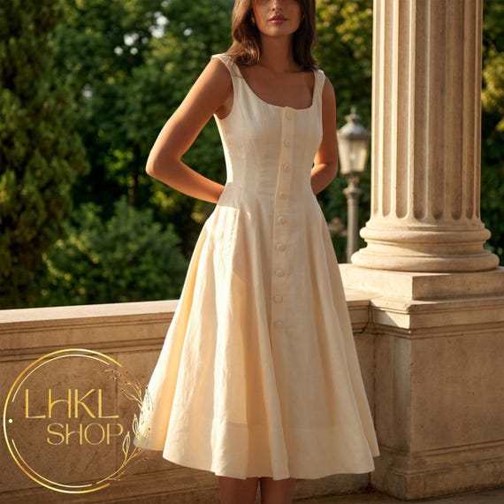 boat neck cocktail dress Linen Dress, Button Dress, Fit and Flared Dress, Linen Midi Dress, Sleeveless Dress, Swing Dress, Vintage Dress, Engagement Black Sequin Lace Homecoming Size:32X34 Outfit Midi Premium scuba crepe