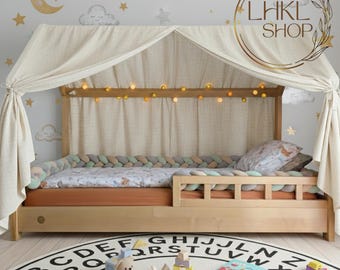Linen House Bed Canopy, Bed Curtain Baldachin, Montessori Bed Tent, Canopy For House Bed, Bed Canopy, Play Tent, Kid Room Decor, Canopy Crib