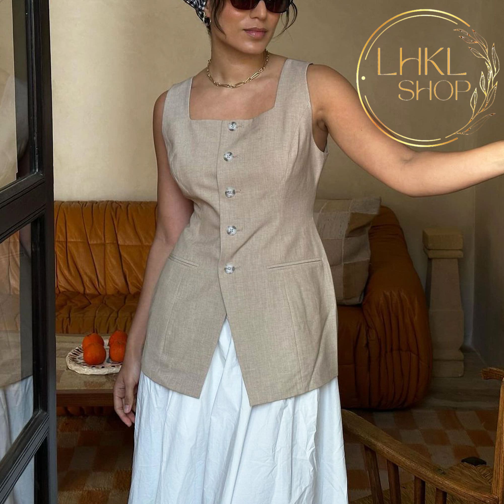 L'Appartement Linen Canvas Long Vest