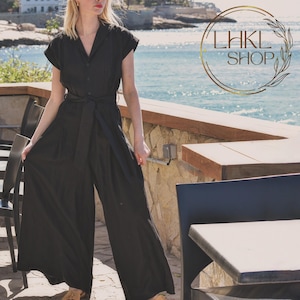 Linen Jumpsuit, Loose Linen Overalls, Romper With Belt, Women’s Jumpsuit, Summer Jumpsuit, Maxi Oversized Jumpsuit Dress, Wide Leg Jumpsuit