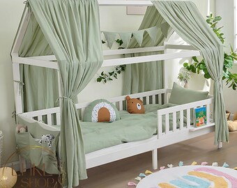 Linen Canopy For Kids, House Bed Toddler, Baldachin Bed Curtains, Montessori Bed Canopy, Playhouse Canopy, Nursery Room Decor, Play Bed Tent
