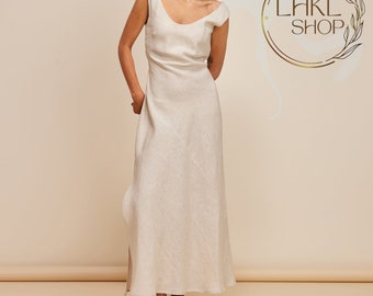 Langes Leinenkleid mit Krawatten, einfaches Maxikleid, Sommer-Leinenkleid, Leinenkleid, Doppelseitekleid, Partykleid, Hochzeitsgastkleid