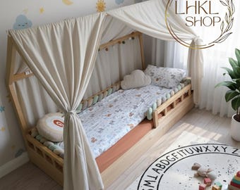 Linen House Bed Canopy, Bed Curtain Baldachin, Montessori Bed Tent, Canopy For House Bed, Bed Canopy, Play Tent, Kid Room Decor, Canopy Crib