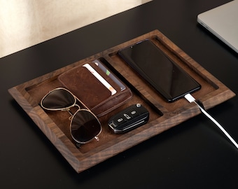 Bandeja de valet personalizada, bandeja de recogida hecha a mano, bandeja de valet grabada para hombres, bandeja de valet de madera personalizada, regalo de inauguración de la casa, regalos para él