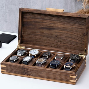 Personalized Walnut Watch Box: Handmade Watch Storage, Engraved Watch Case (1, 5, 8, 10 or 12 watches storage option), Unique Gift Ideas