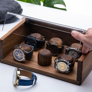 Personalisierte Walnuss Uhrenbox: Uhrenaufbewahrung, Uhrenbox mit Gravur (6 oder 8 Uhrenspalten), Schmuckschatulle für Luxusuhren, Geschenke
