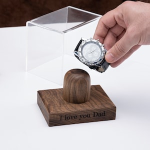 Personalized Watch Display Stand, Walnut Single Watch Storage Holder, watch case, christmas gift ideas, boyfriend valentines gift, watch box