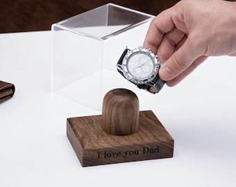 Personalized Watch Display Stand, Walnut Single Watch Storage Holder, watch case, christmas gift ideas, boyfriend valentines gift, watch box